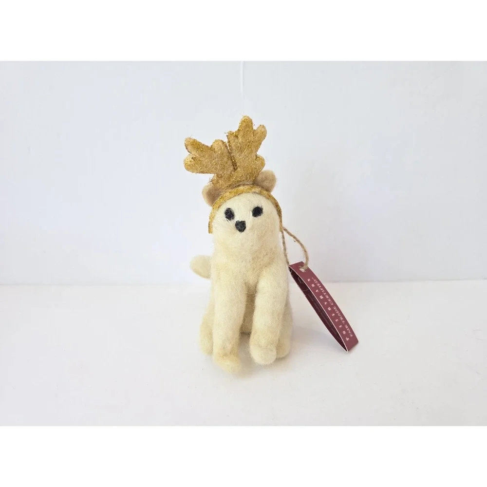 Pottery barn Christmas ornament hand crafted in Nepal cat reindeer NWT